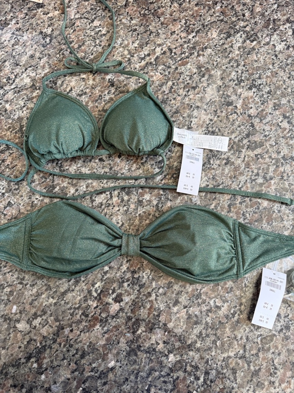 Abercrombie & Fitch Green Shimmery Bikini Tops - Triangle & Bandeau